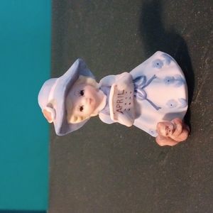 Vintage Enesco Blue Girl April Birthday Cake Topper